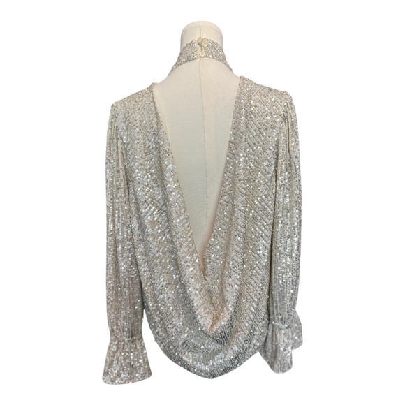 🆕 ✨ NWT 1.STATE Midnight Garden Sequin Bell Sleeve Blouse | Women’s Sz L - Picture 5 of 10
